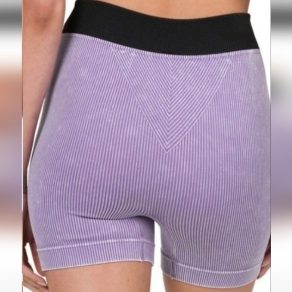 Zenana Not Your Basic Bike Shorts Seamless Ribbed Washed Lavendar FP0000 - Picture 2 of 5